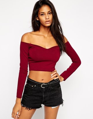 ASOS Crop Top with Bardot Sweetheart Neckline and Long Sleeves