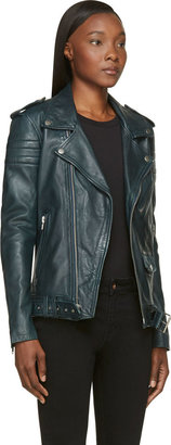 BLK DNM Dark Emerald Blue Leather Biker Jacket