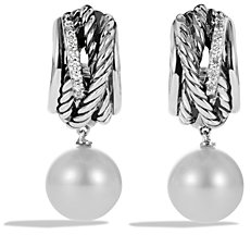 David Yurman Drop Earrings with Pearls & Diamonds