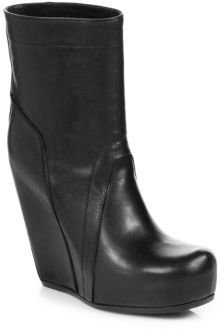 Rick Owens Leather Mid-Calf Wedge Boots