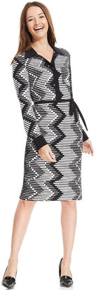 Karen Kane Long-Sleeve Printed Belted Dress
