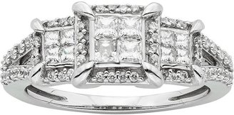 Diamond Square Halo Engagement Ring in 10k White Gold (3/4 Carat T.W.)