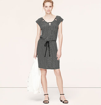LOFT Petite Striped Cutout Tie Waist Dress
