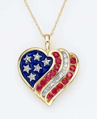 14k Gold Ruby (3/4 ct. t.w.) & Diamond (1/7 ct. t.w.) Flag Heart Pendant