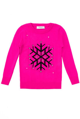 Milly Minis Snowflake Intarsia-Knit Sweater, Fuchsia/Black, Sizes 2-7