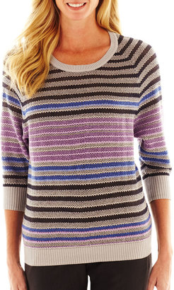 Liz Claiborne 3/4-Sleeve Tuck-Stitched Striped Sweater
