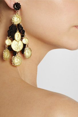 Dolce & Gabbana + V&A gold-plated, resin and macramé lace clip earrings