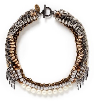 Crystal pearl spike collar necklace