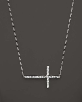 KC Designs Diamond Side Cross Necklace in 14K White Gold, .19 ct. t.w.