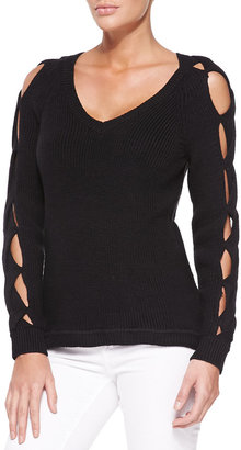 Milly V-Neck Pullover W/ Peek-A-Boo Sleeves