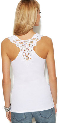 INC International Concepts Sleeveless Printed Lace-Trim Top