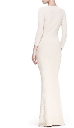 Alexander McQueen Ribbed Leaf Knit Gown, Cream