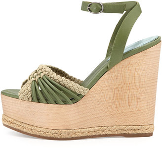 Donna Karan Tiberias Wooden Wedge Ankle-Wrap Sandal
