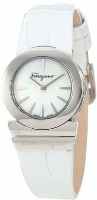 Ferragamo Women's F70SBQ9991 SB01 "Gancino" Stainless Steel Watch with White Leather Band