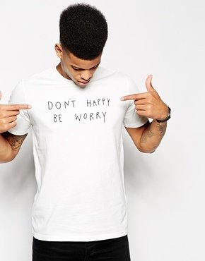 Lazy Oaf T-Shirt with Dont Happy Be Worry Print - White