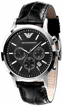 Emporio Armani Men's Black Dial with Black Leather Strap Chronograph Watch