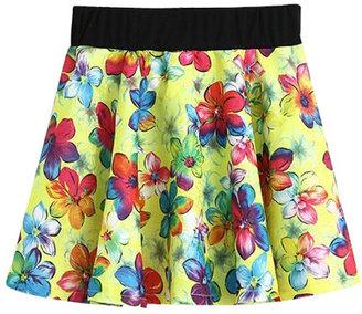 Romwe Floral Print Elastic Pleated Skirt