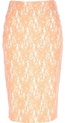 River Island Light orange lace pencil skirt