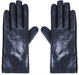 Topshop Womens Leather Ponte Gloves - Navy Blue