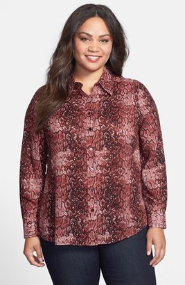 Foxcroft Snakeskin Print Shaped Tencel® Shirt (Plus Size)