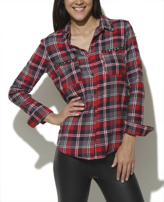 Wet Seal Plaid Shirt With Studded Pockets