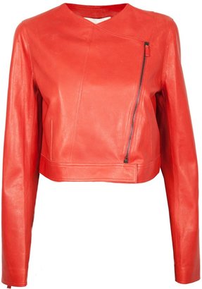 Vanessa Bruno Cropped Red Leather Jacket