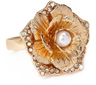 Forever 21 Rhinestone & Faux Pearl Flower Ring