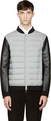 Valentino Grey Leahter-Sleeved Quilted Bomber