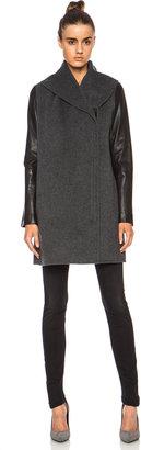 Vince Leather Sleeve Shawl Collar Wool-Blend Jacket in Medium Dark Heather Grey