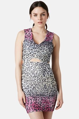 Topshop Leopard Print Textured Metallic Cutout Dress