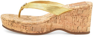 Tory Burch Suzy Cork Wedge Thong Sandal, Gold