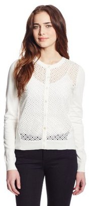 Vince Camuto Women's Long Sleeve Diamond Embroidered Eyelet Cardigan