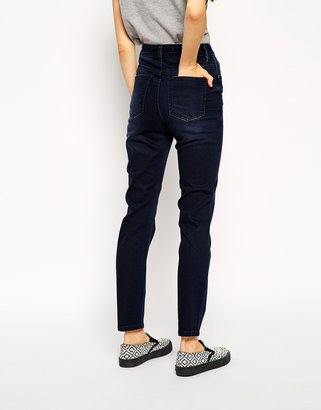A Question Of ASOS Farleigh High Waist Slim Mom Jeans in Heather Blue Black