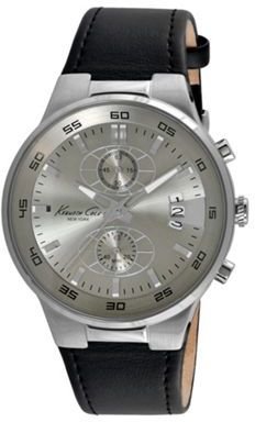 Kenneth Cole Men's grey dial black leather strap