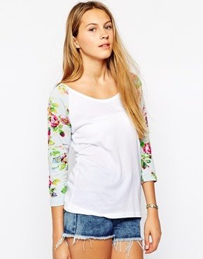 Only Floral Print 3/4 Sleeve Baseball Top - Ditsty floral print