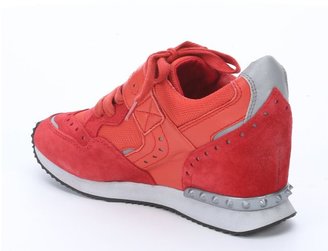 Ash coral leather 'Detox' brogue and reflector trim wedge sneakers