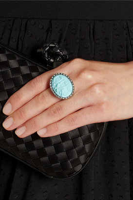 Hampton Sun Amedeo Rhodium-plated, faux turquoise and topaz monkey cameo ring