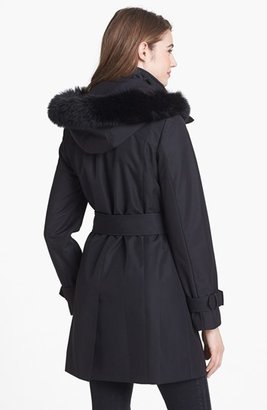 Ellen Tracy Collection Genuine Fox Fur Trim Belted Raincoat (Nordstrom Exclusive)