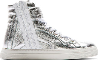 Pierre Hardy Silver Foil Leather High-Top Sneakers