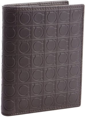 Ferragamo Black And Brown Leather Gancio Printed Bi-Fold Wallet
