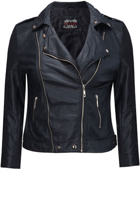 Yours Clothing Black Biker Jacket With Zip Detail