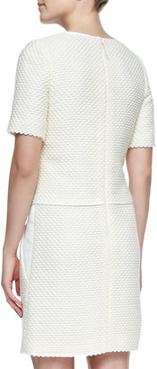 J. Mendel Short-Sleeve Drop-Waist Tweed Dress, Ivory