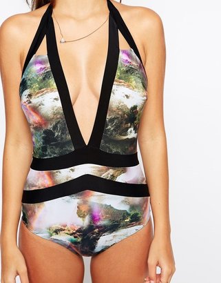Ted Baker Landscape Printed Low Cut Swimsuit