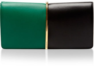 Nina Ricci Arc Large Two-Tone Leather Clutch Emerald/Noir