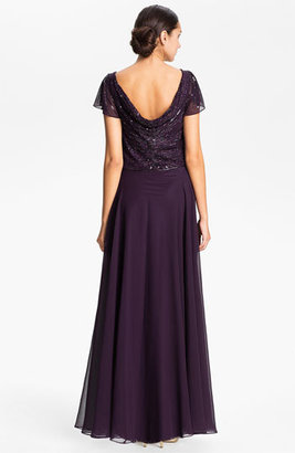 J Kara Women's Embellished Drape Bodice Chiffon Gown, Size 14 - Purple