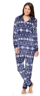 Lounge & Sleep Navy luxe velour fleece snowflake printed onesie