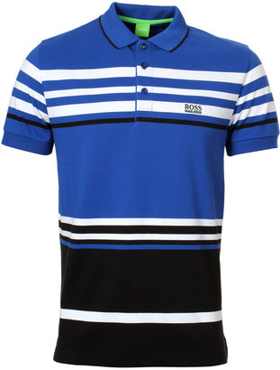 HUGO BOSS Green Paule 1 Blue, White & Black Striped Slim Fit Pique Polo Shirt