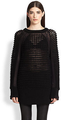 Helmut Lang Grid Knit-Paneled Long Sweater