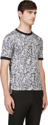 Thom Browne Grey & Navy Oak Leaf Print T-Shirt