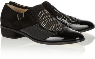 Jimmy Choo Bay studded suede and patent-leather monk-strap loafers